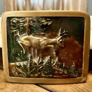 VTG 1970s 70s Indiana Metal Craft DEER BUCK Hunting Hunter Belt Buckle Color 3"
